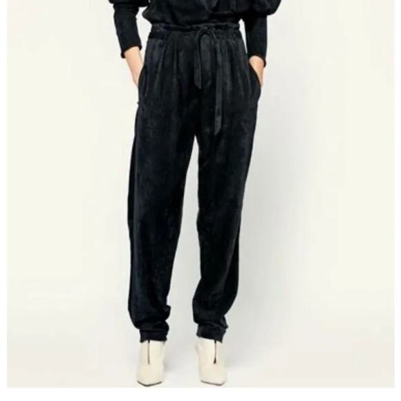 Isabel Marant Pants - Isabel Marant Vilardo Corduroy High Waisted Belted Trouser Pants Faded Black 42